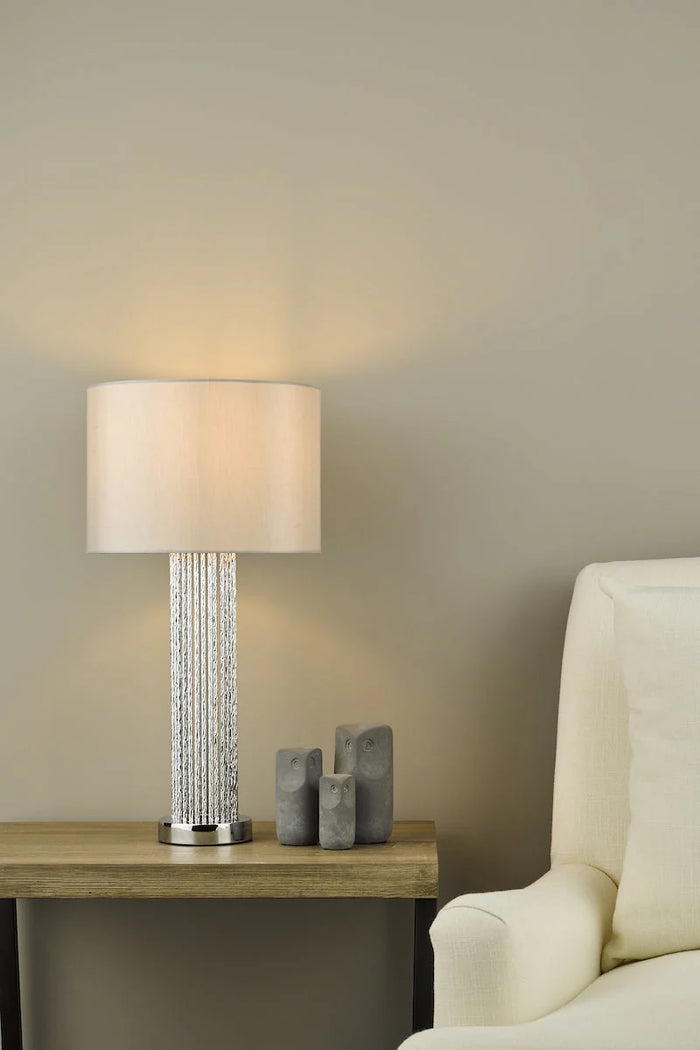 Lazio Table Lamp Polished Chrome Silver Rod With Faux Silk Shade
