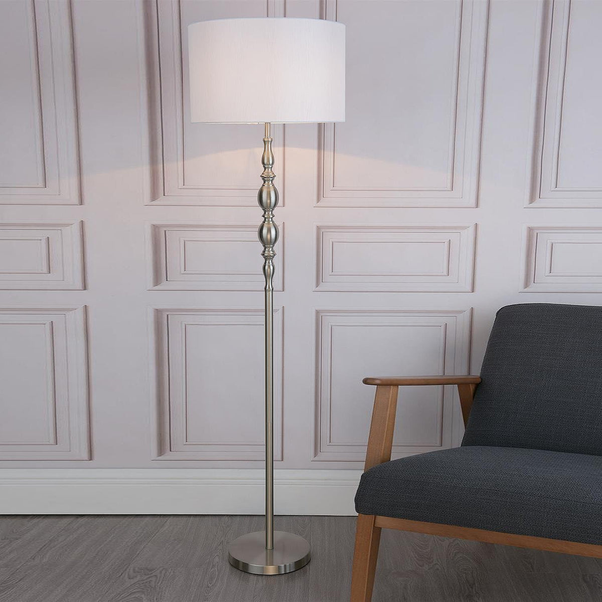 Madrid Lamp Collection Satin Chrome With Shade