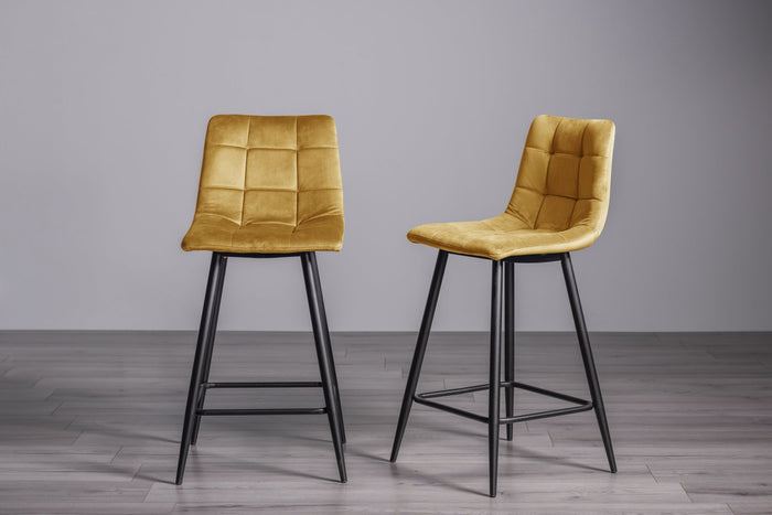 Mondrian Bar Stool (pair) - Mustard Velvet