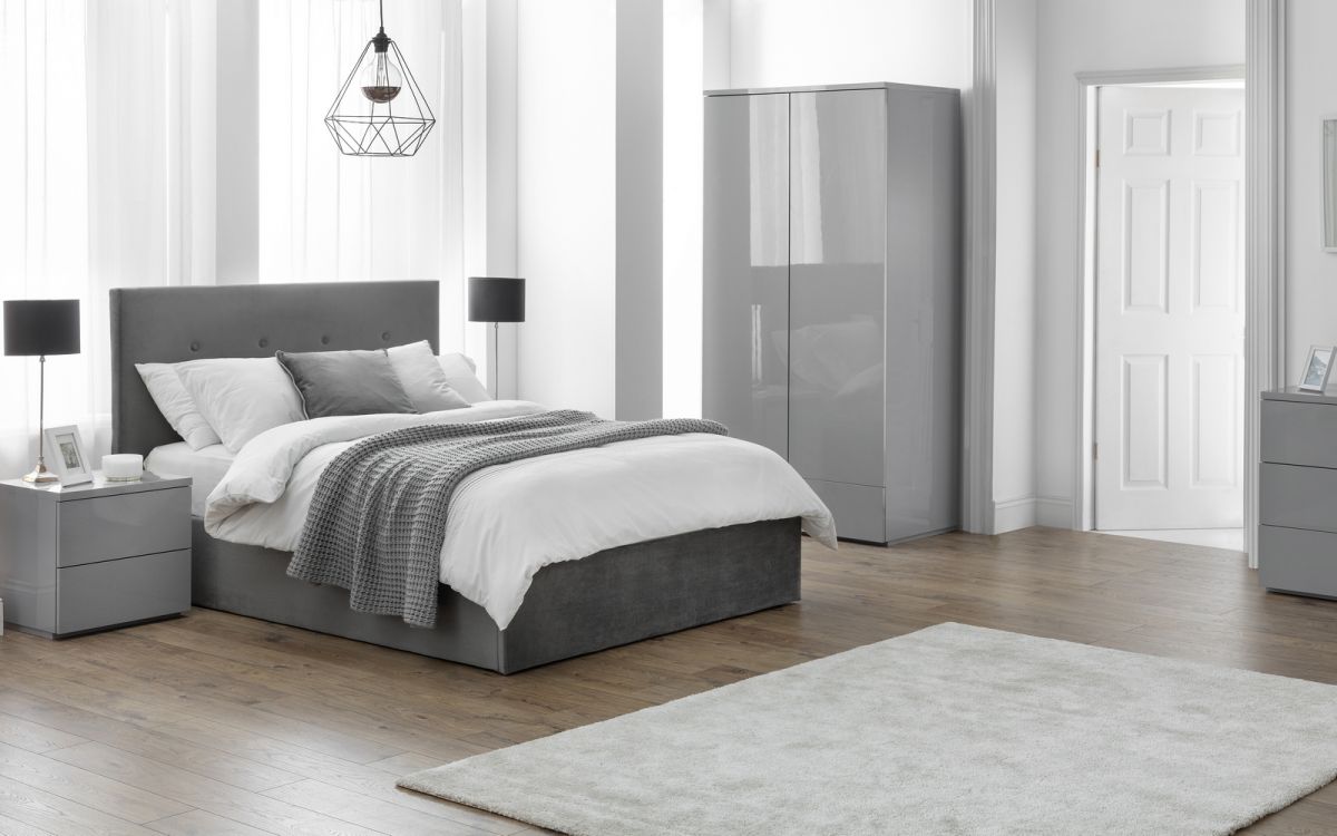 Monaco 2 Drawer Bedside - Grey Gloss