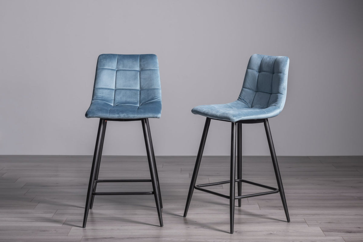 Mondrian Bar Stool (pair) - Petrol Blue Velvet