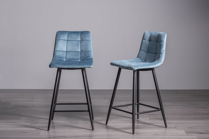 Mondrian Bar Stool (pair) - Petrol Blue Velvet