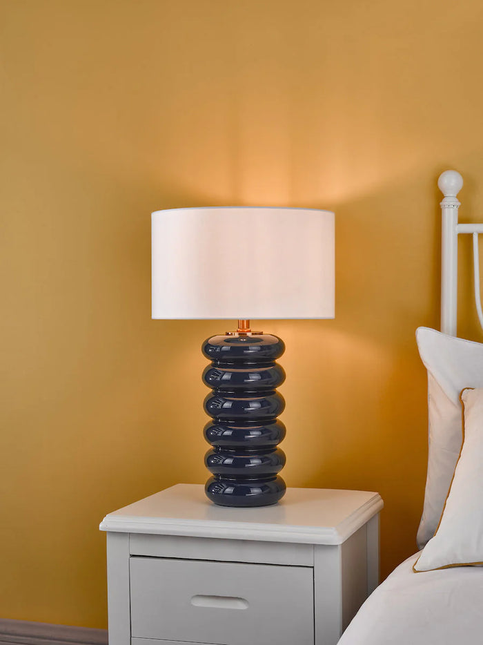 Niamh Table Lamp Blue Glass and Aged Bronze With Shade