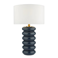 Niamh Table Lamp Blue Glass and Aged Bronze With Shade