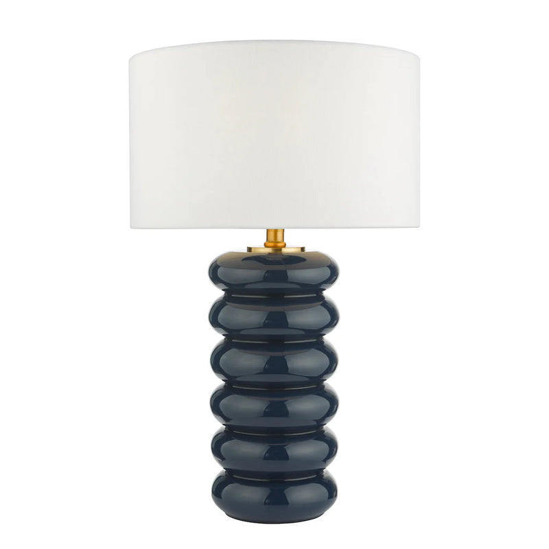 Niamh Table Lamp Blue Glass and Aged Bronze With Shade