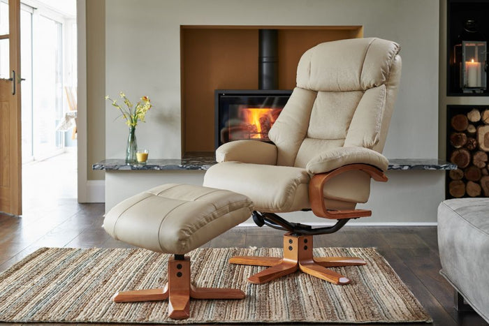 Nice Swivel Recliner - Ivory Leather