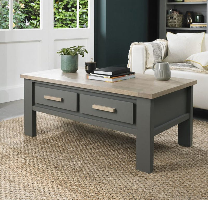 Oakham Coffee Table with Drawers - Dark Grey and Scandi Oak *LIMITED STOCK AVAILABLE*