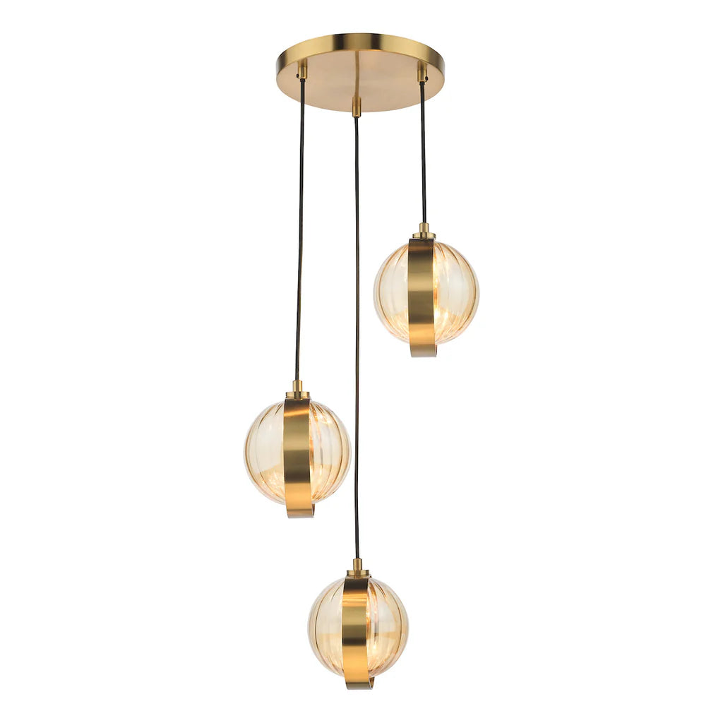 Ophira Lighting Collection - Antique Gold and Amber Ribbed Glass