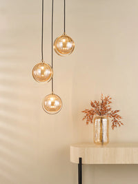 Ophira Lighting Collection - Antique Gold and Amber Ribbed Glass
