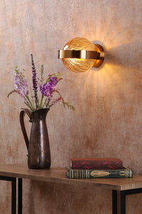 Ophira Lighting Collection - Antique Gold and Amber Ribbed Glass