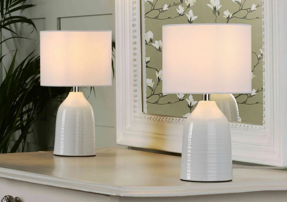 Laura Ashley Penny Twin Pack Table Lamp Cream With Shade