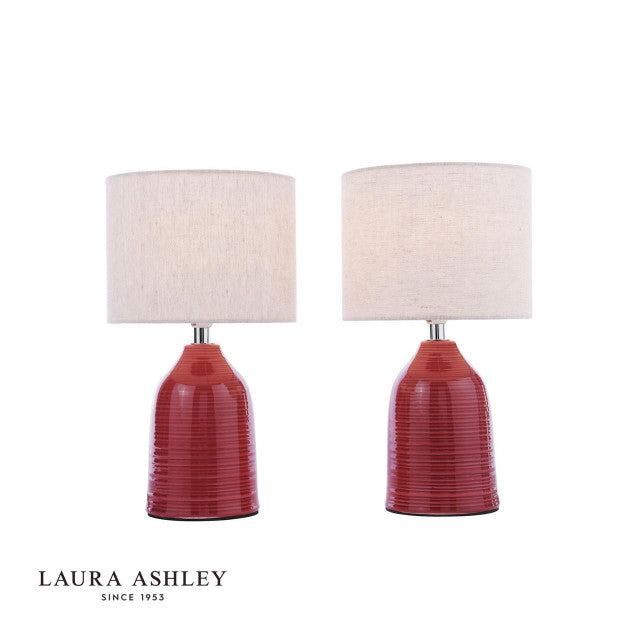 Laura Ashley Penny Table Lamp Red Ceramic and Polished Chrome With Shade (Twin Pack)