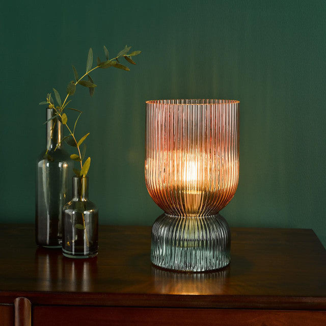 Rhubarb Lighting Collection - Pink and Green Ribbed Glass