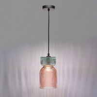 Rhubarb Lighting Collection - Pink and Green Ribbed Glass