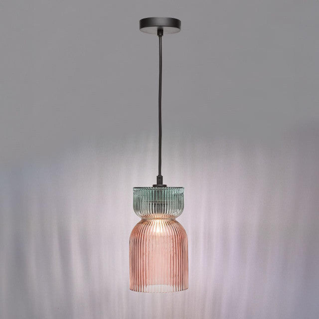Rhubarb Lighting Collection - Pink and Green Ribbed Glass
