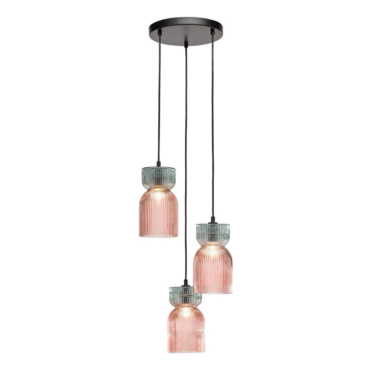 Rhubarb Lighting Collection - Pink and Green Ribbed Glass