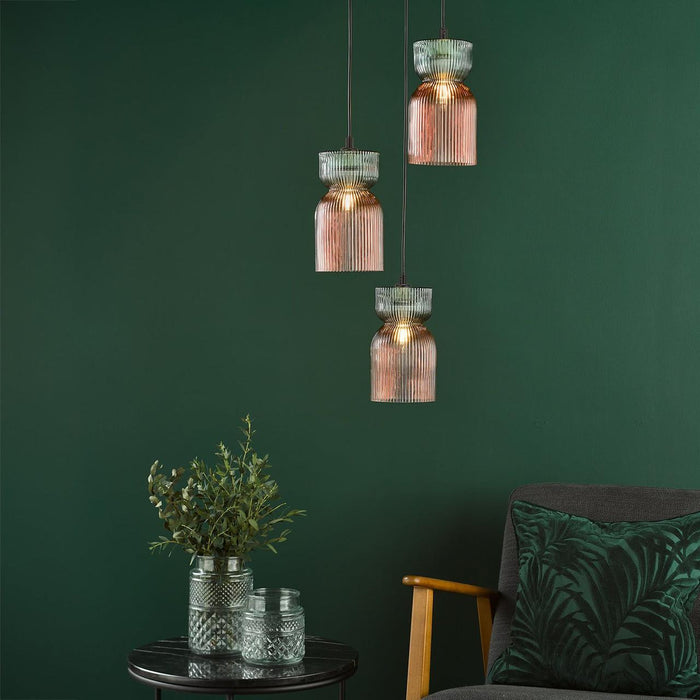 Rhubarb Lighting Collection - Pink and Green Ribbed Glass