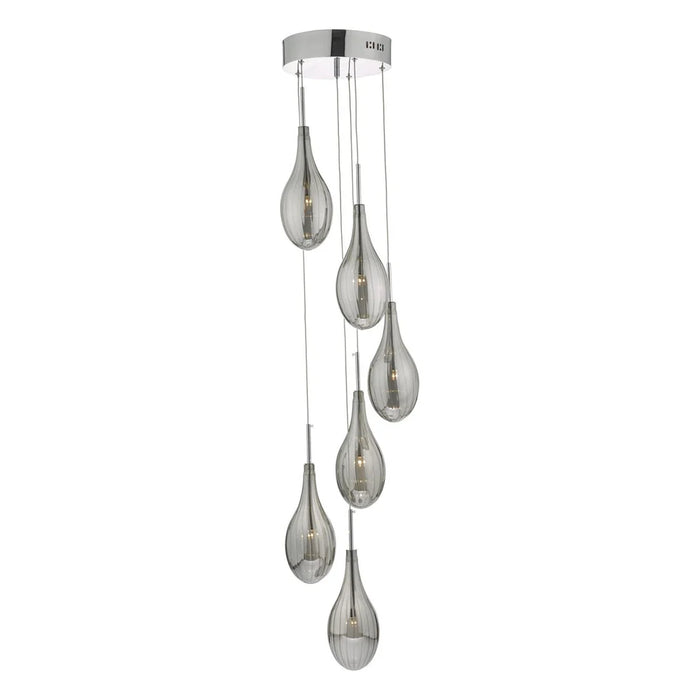 Seta 6 Light Cluster Pendant Polished Chrome Smoked Glass