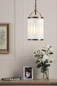 Laura Ashley Sutton Lighting Collection - Antique Brass and Ribbed Glass