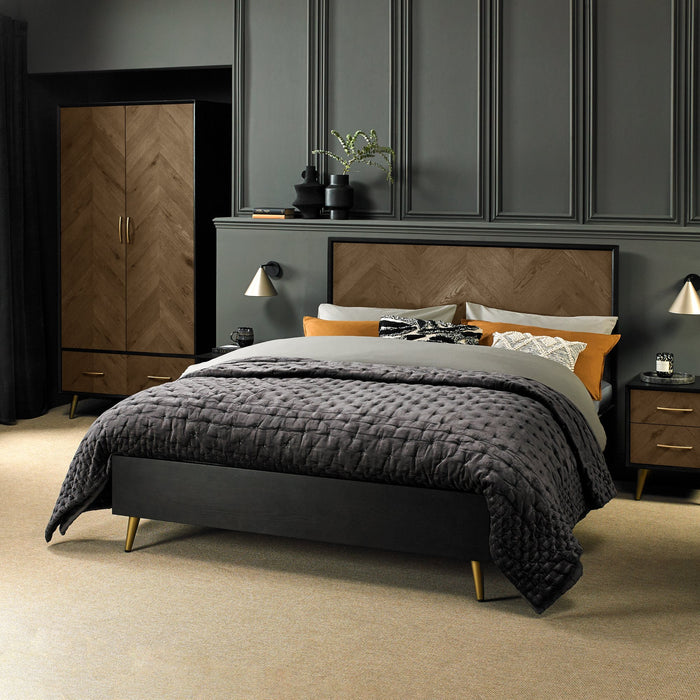 Sienna Panel Bedsteads - Fumed Oak and Peppercorn