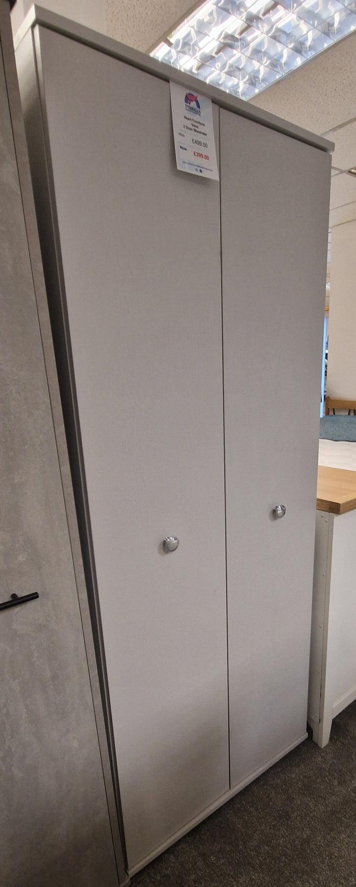 *CLEARANCE* Heart 2 Door Wardrobe - Stone Grey