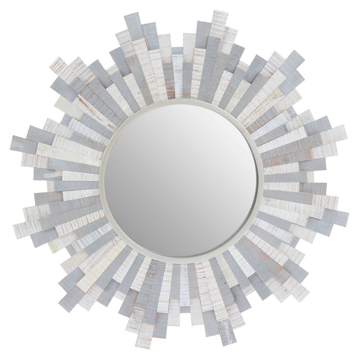 Sunburst Grey and White Wooden Wall Mirror