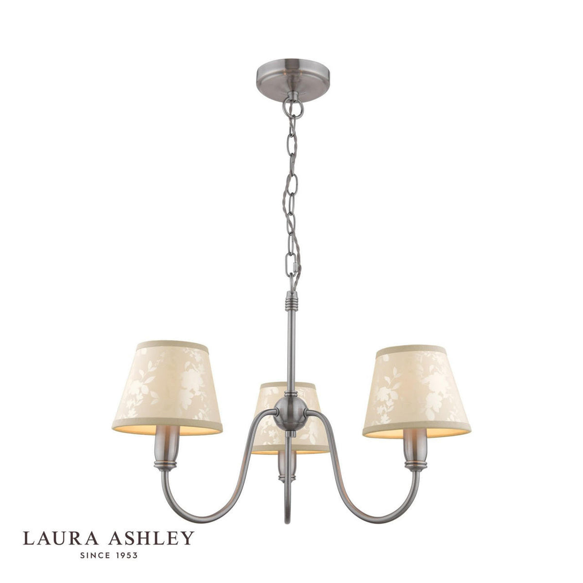 Laura Ashley Westbourne 3 Light Armed Pendant Polished Pewter With Shade