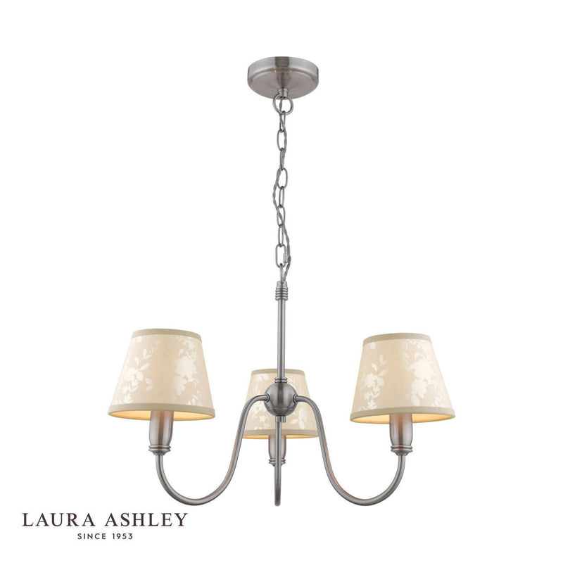 Laura Ashley Westbourne 3 Light Armed Pendant Polished Pewter With Shade