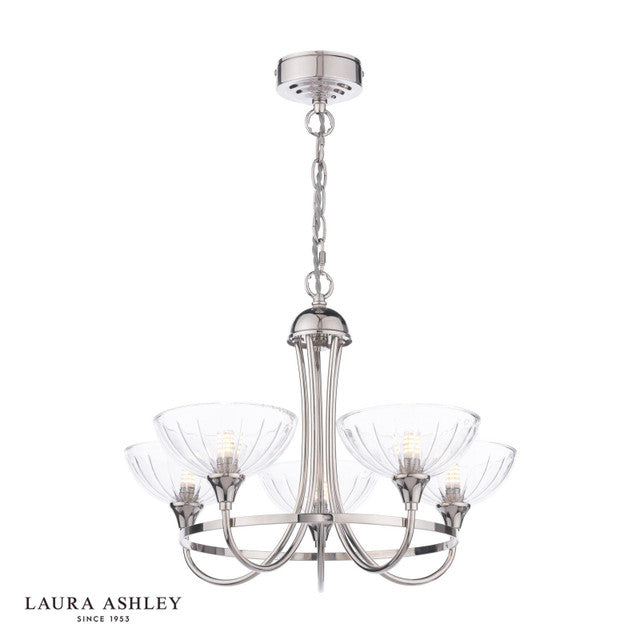 Laura Ashley - Wellham 5 Light Pendant - Polished Nickel