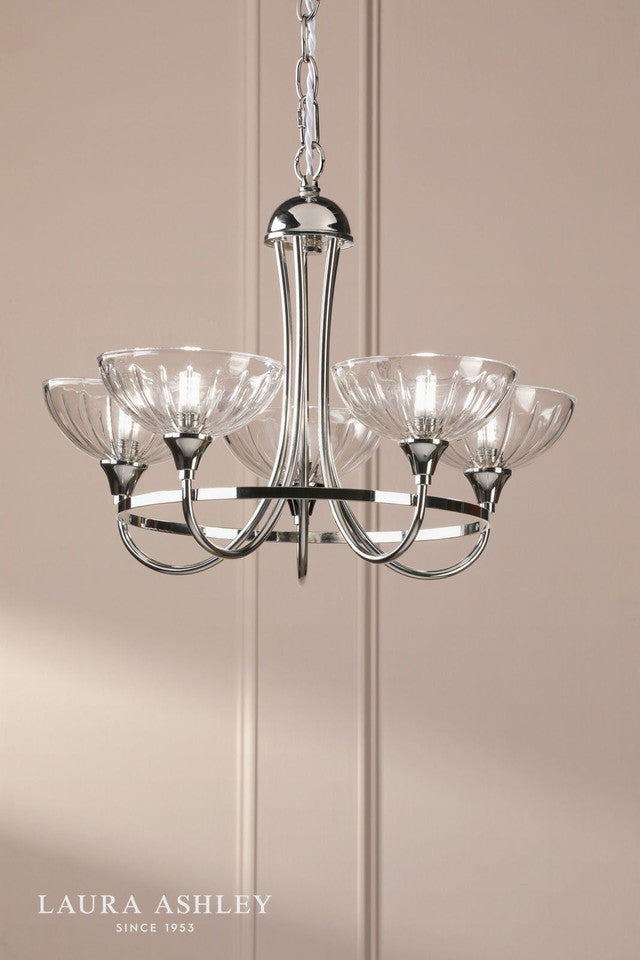 Laura Ashley - Wellham 5 Light Pendant - Polished Nickel