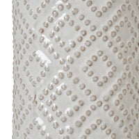 White Beaded Ceramic Lamp With Linen Shade
