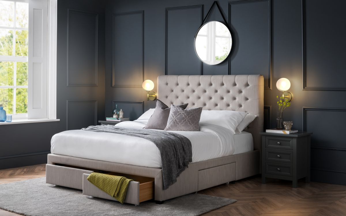 Wilton Deep Button 4 Drawer Bed - Grey Linen