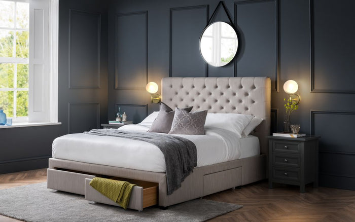 Wilton Deep Button 4 Drawer Bed - Grey Linen
