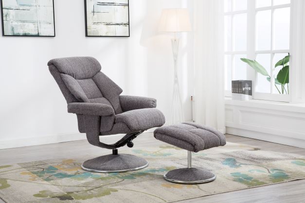 Biarritz Swivel Recliner & Footstool - Lisbon Grey
