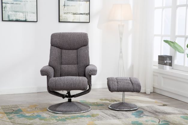 Biarritz Swivel Recliner & Footstool - Lisbon Grey